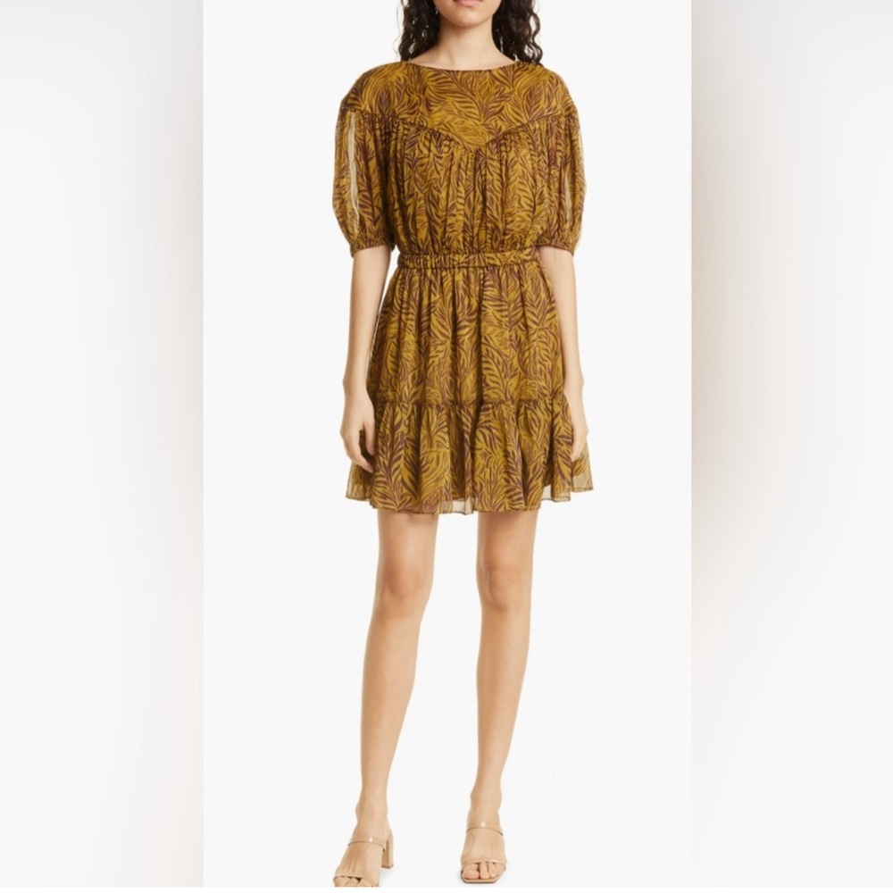 Ted Baker London Mairley Leaf Print Ruffle Hem Mini Dress size 3